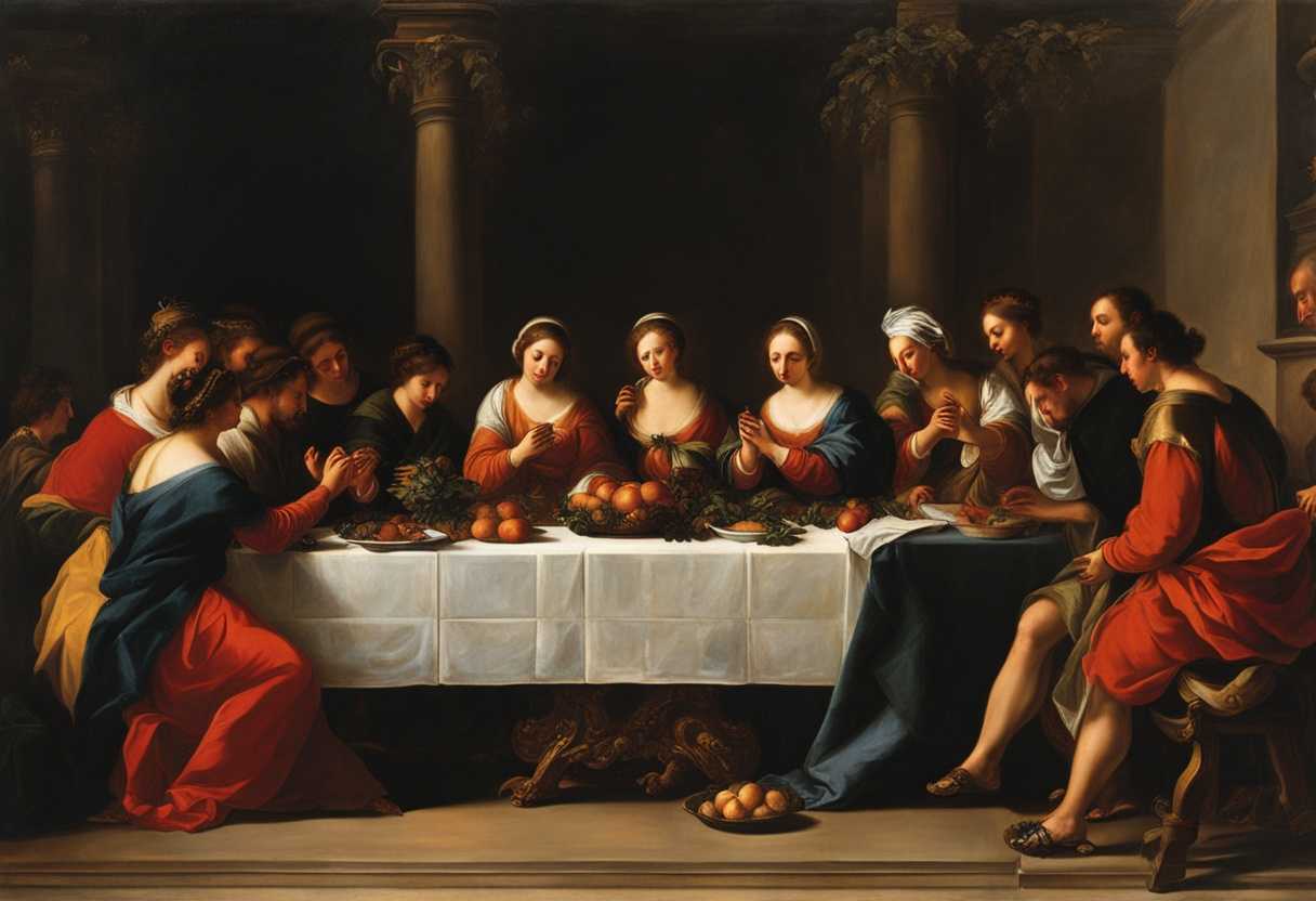 A-candlelit-table-surrounded-by-friends-hands-joined-in-prayer-vibrant-dishes-before-them_ielq