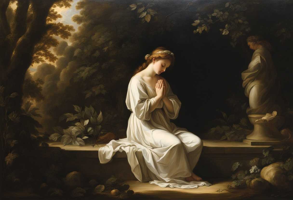 A-serene-figure-in-prayer-illuminated-by-gentle-light-surrounded-by-nature's-tranquility_xeld