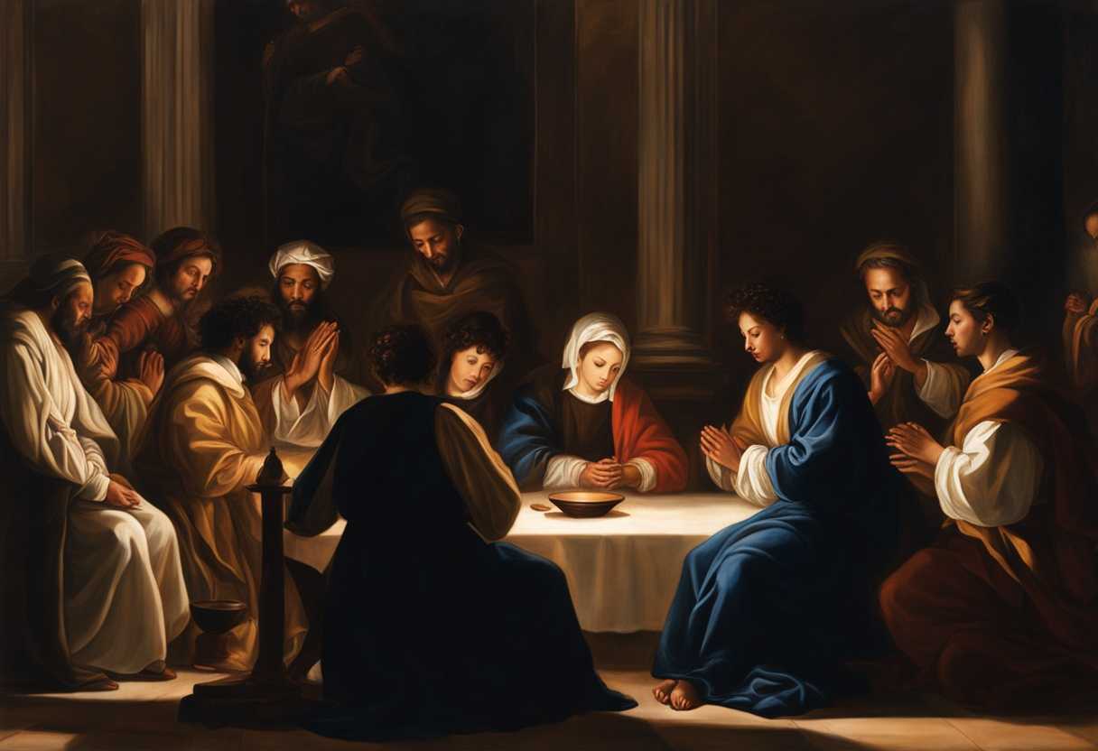 A-diverse-group-of-individuals-pray-together-in-a-candlelit-room-embodying-faith-and-unity_bykw