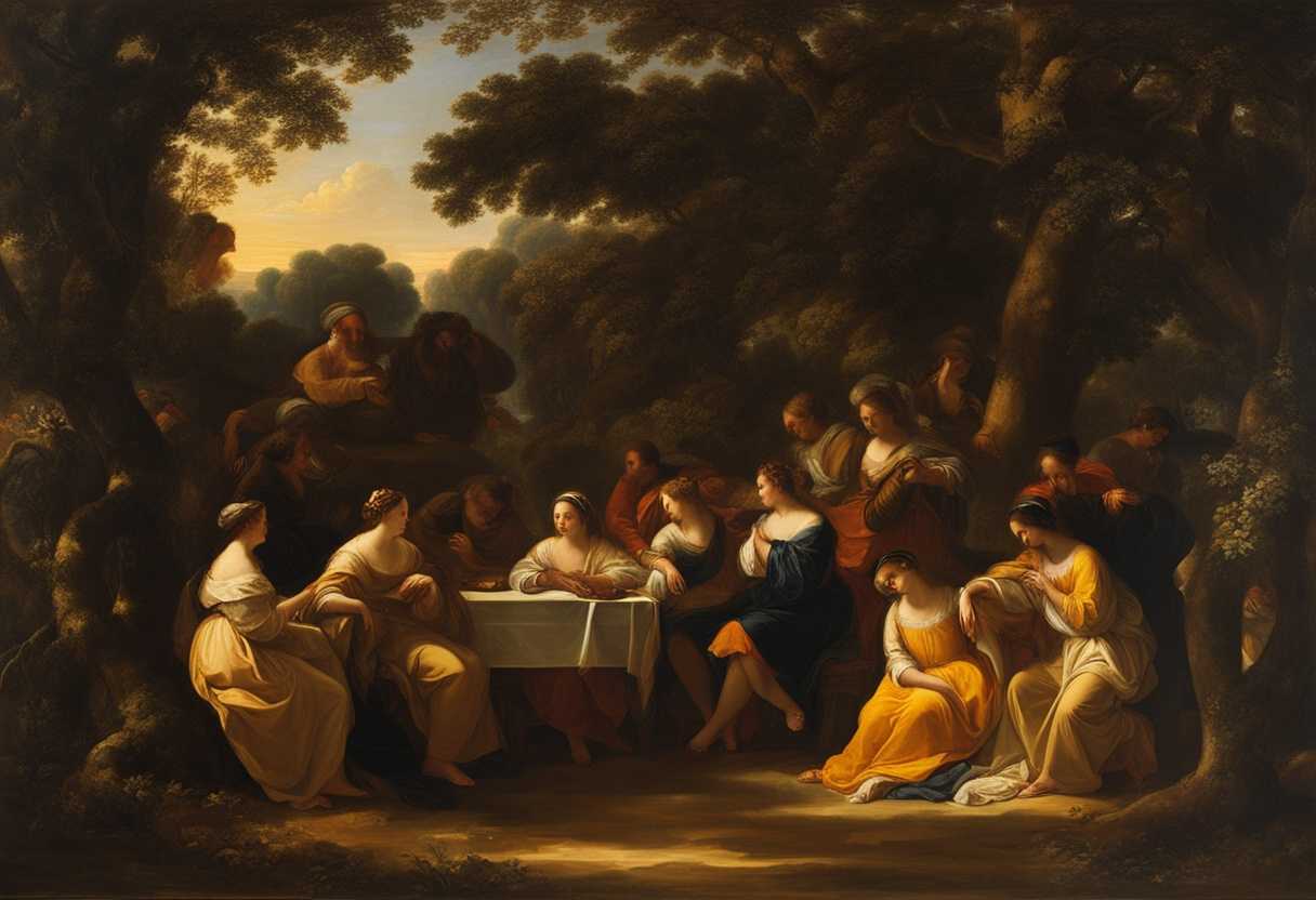 A-serene-gathering-under-trees-hands-clasped-basking-in-golden-hour's-warm-glow_esld