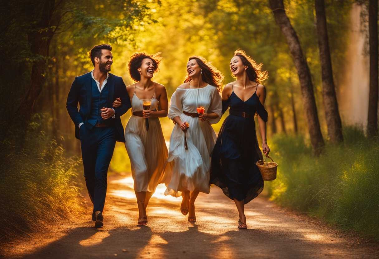 Friends-laughing-on-a-sunlit-path-vibrant-colors-capturing-carefree-moments-of-adventure_ucqg