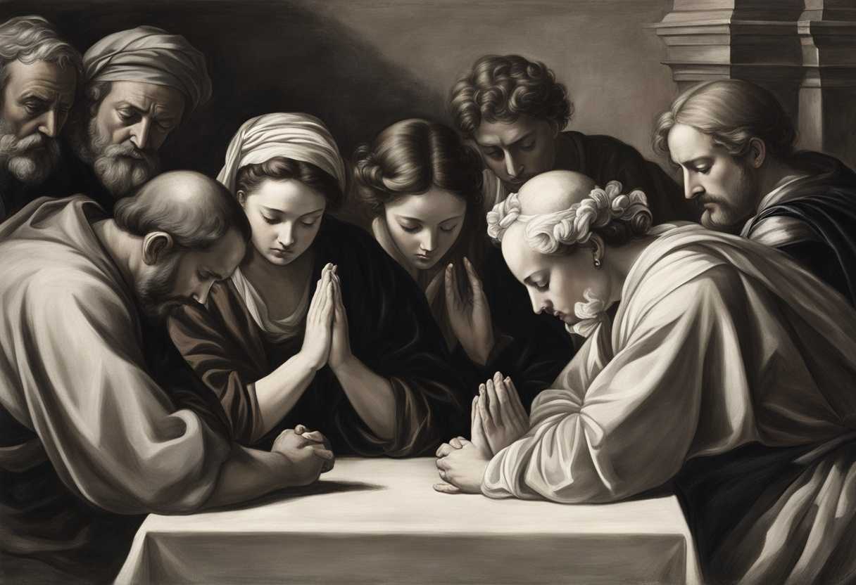 People-in-prayer-heads-bowed-hands-clasped-serene-atmosphere-deep-faith-inner-peace_llkq