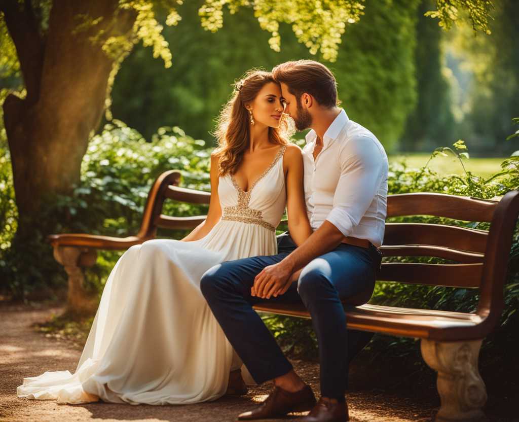 romantic-couple-sitting-on-a-bench-in-a-peaceful-park-warm-sunlight-filtering-through-the-trees-in