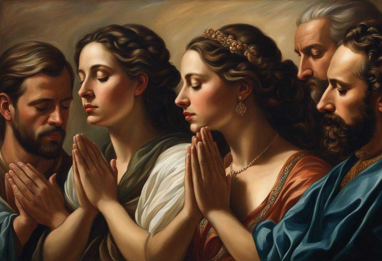 A-diverse-group-of-people-pray-together-heads-bowed-hands-clasped-in-peaceful-unity_daio
