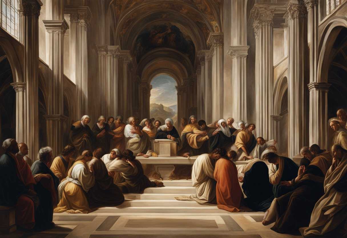 A-diverse-group-of-individuals-pray-together-in-a-peaceful-church-embodying-hope-and-faith_owoq