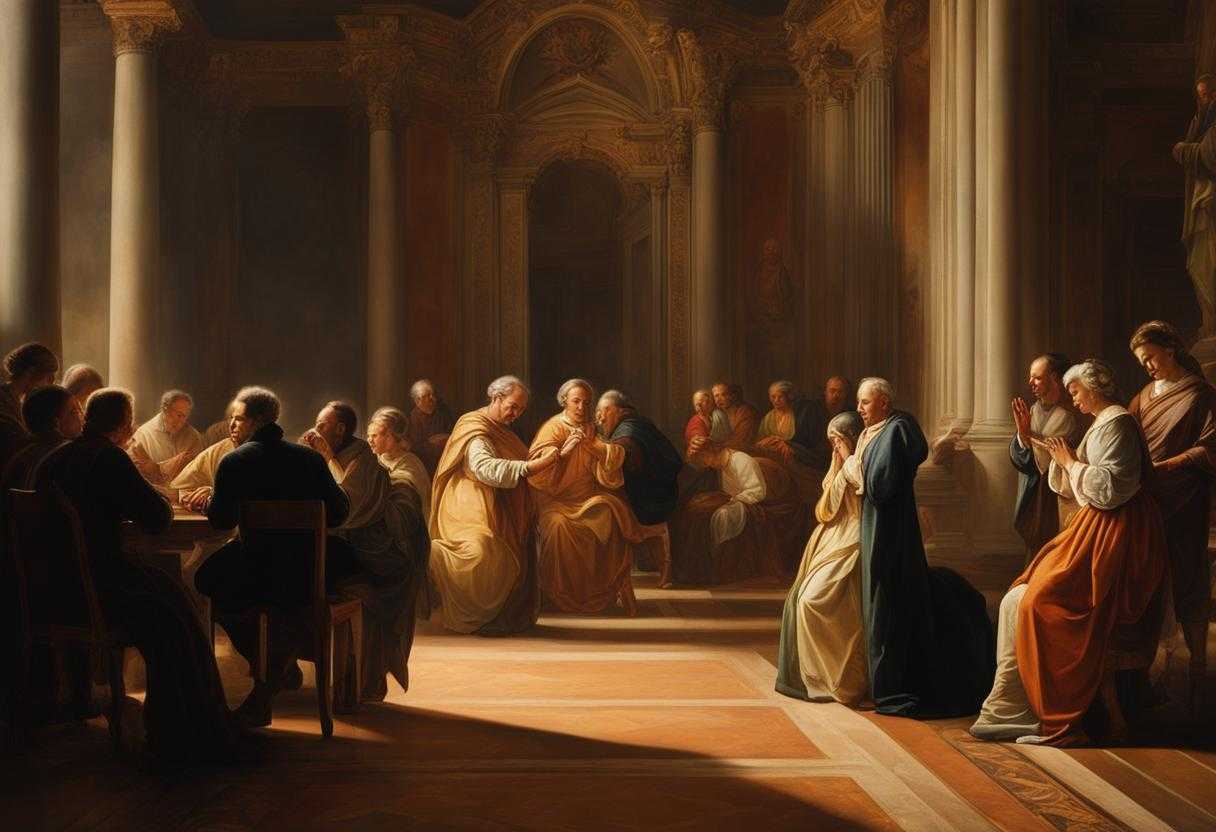 group-of-people-praying-solemn-prayer-warm-light-peaceful-atmosphere-nostalgic-gratitude-joy-