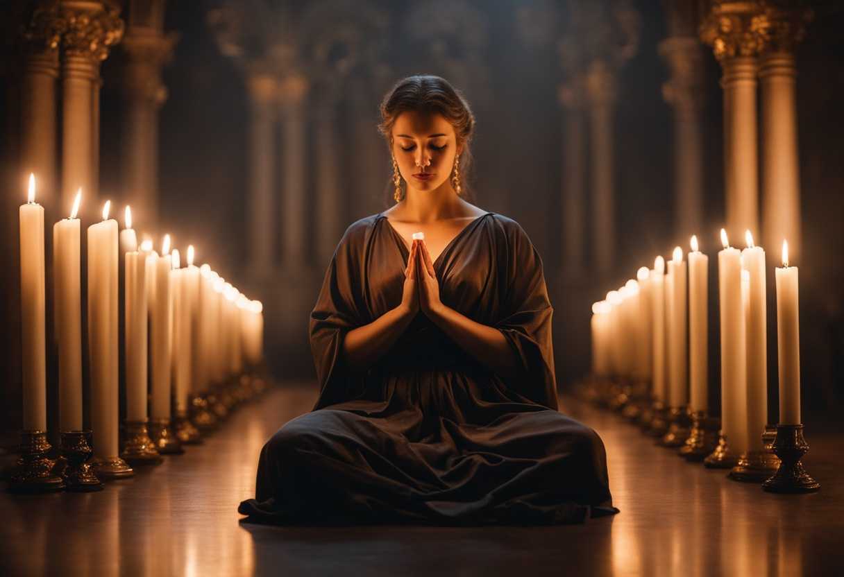 A-serene-figure-in-prayer-surrounded-by-glowing-candles-soft-light-peaceful-ambiance-deep-focus_inoa