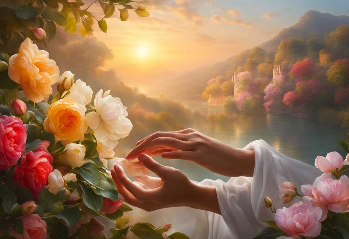 Serene-sunrise-over-blooming-flowers-gentle-breeze-hopeful-hands-clasped-in-prayer-vibrant-colors_mxxd