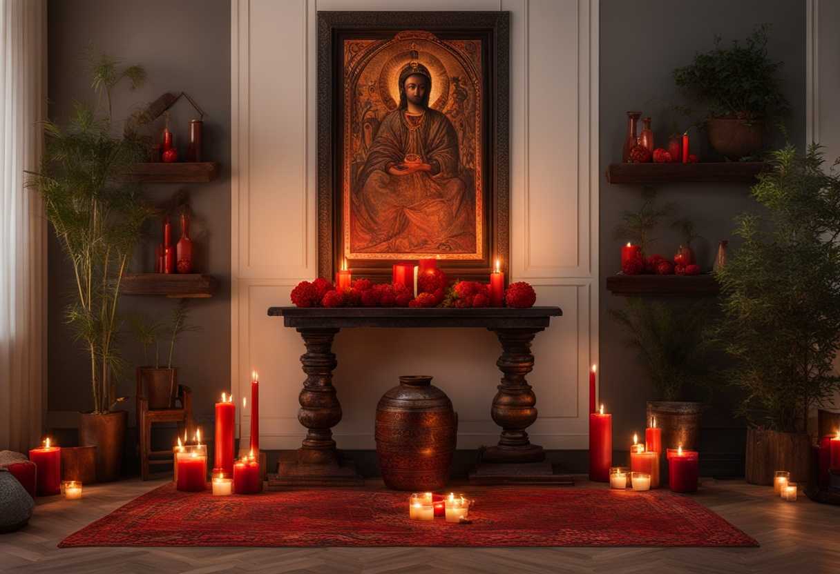 Vibrant-altar-adorned-with-Elegua-s-symbols-candles-flickering-protective-energy-enveloping-a-cozy_pyhp
