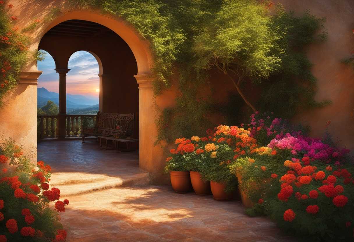 Vibrant-landscape-with-blooming-flowers-lush-greenery-and-a-serene-sunset-rich-colors-tranquil-a_moao