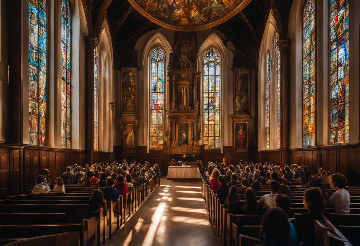 School-community-gathers-in-prayer-bathed-in-warm-light-from-stained-glass-windows_iowl