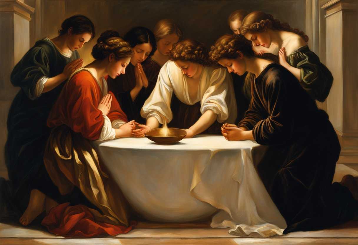 Young-friends-gather-in-a-circle-heads-bowed-in-prayer-hands-clasped-bathed-in-golden-light_cehk