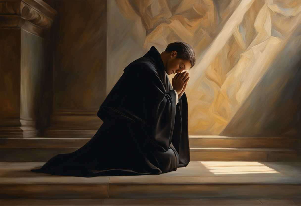 A-person-kneels-in-prayer-bathed-in-soft-light-deep-in-spiritual-contemplation_fzbn