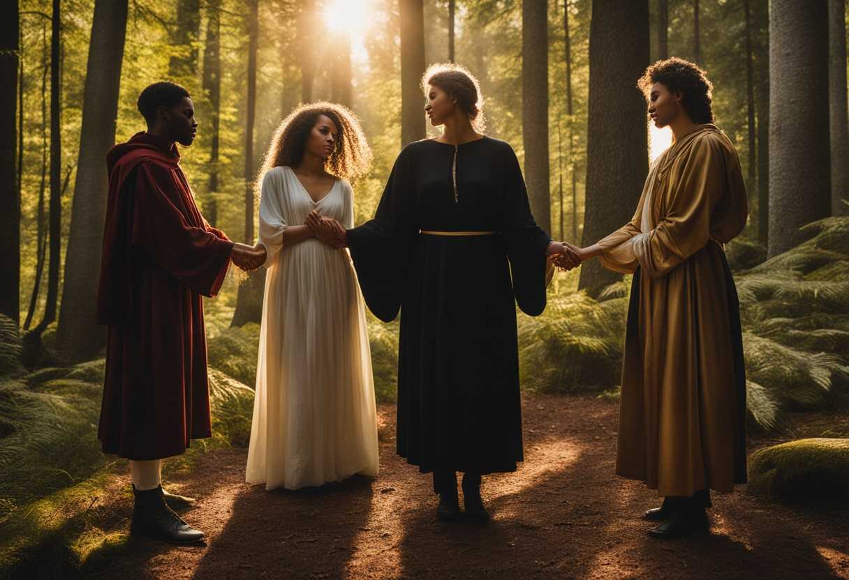 A-diverse-group-holds-hands-in-a-sunlit-forest-clearing-united-in-prayer-and-reverence_jpmv