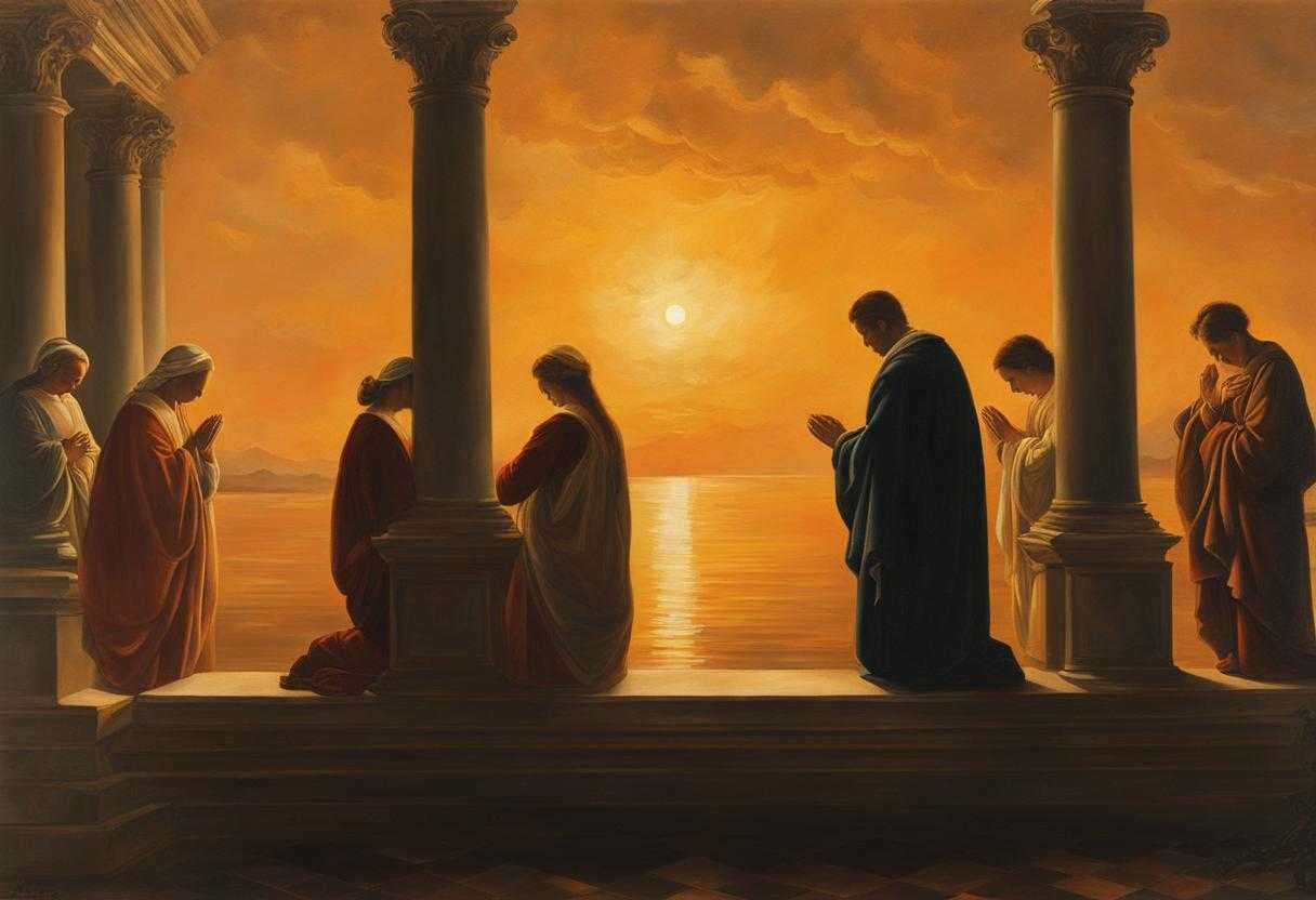 People-gather-at-sunset-heads-bowed-in-prayer-hands-clasped-radiating-unity-faith-and-hope_wjay
