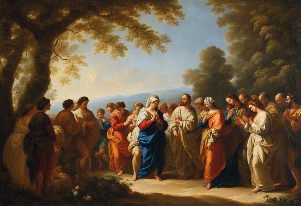 People-united-in-prayer-under-dappled-light-hands-clasped-heads-bowed-surrounded-by-nature's-peac_vldn