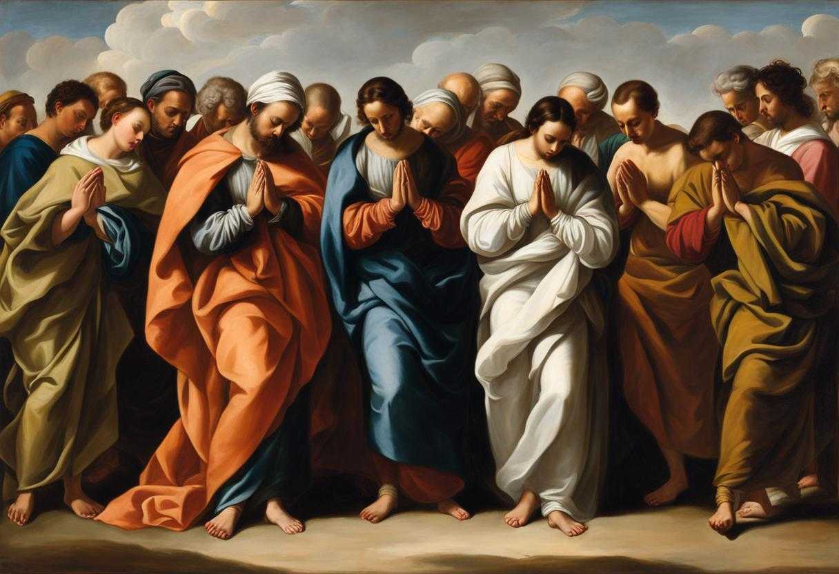 A-diverse-group-of-individuals-heads-bowed-in-prayer-united-in-spiritual-devotion_noas
