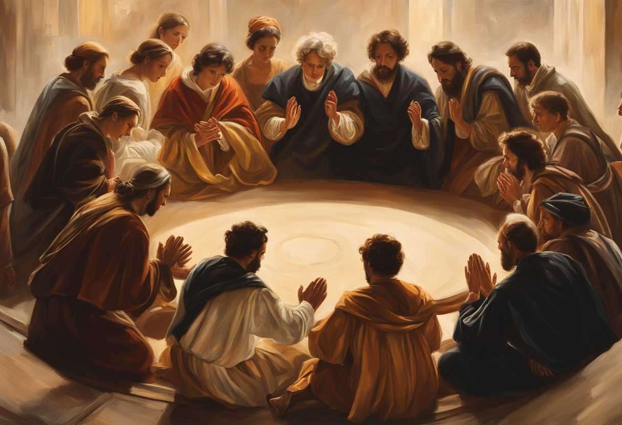 Diverse-group-of-democratic-planners-in-a-circle-praying-for-guidance-and-unity-in-warm-light_llcc
