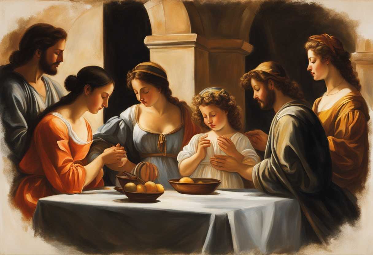 Family-gathers-in-prayer-under-summer-sun-faces-serene-anticipating-joy-and-togetherness_dlry