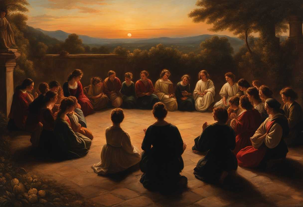 Students-and-teachers-gather-in-a-circle-at-sunset-praying-for-guidance-and-blessings_ouiz