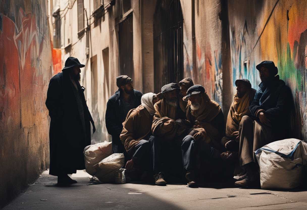 Homeless-individuals-huddle-in-an-alley-seeking-hope-amidst-shadows-and-vibrant-graffiti_rpxs