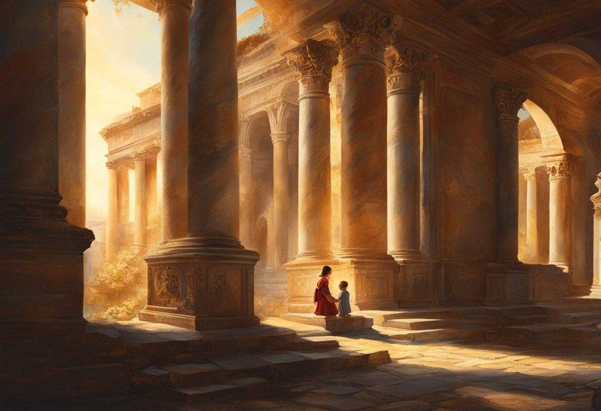 Father-and-child-explore-ancient-ruins-basking-in-warm-sunlight-sharing-a-moment-of-wonder-and-res_deuq