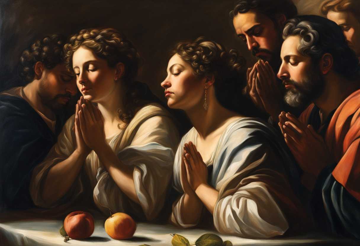 A-diverse-group-prays-together-heads-bowed-hands-clasped-faces-illuminated-by-soft-light_bwji