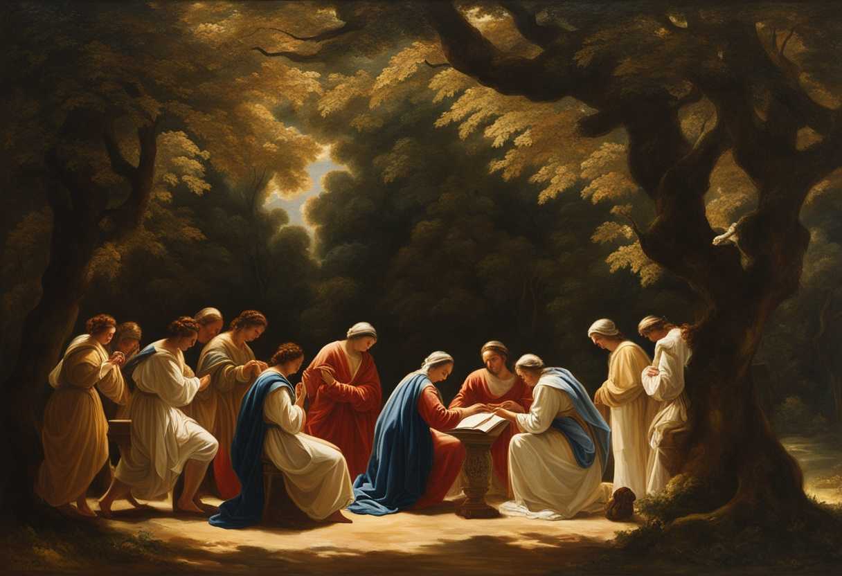 A-united-group-prays-under-sunlit-trees-embodying-hope-and-connection-in-nature_pdwk