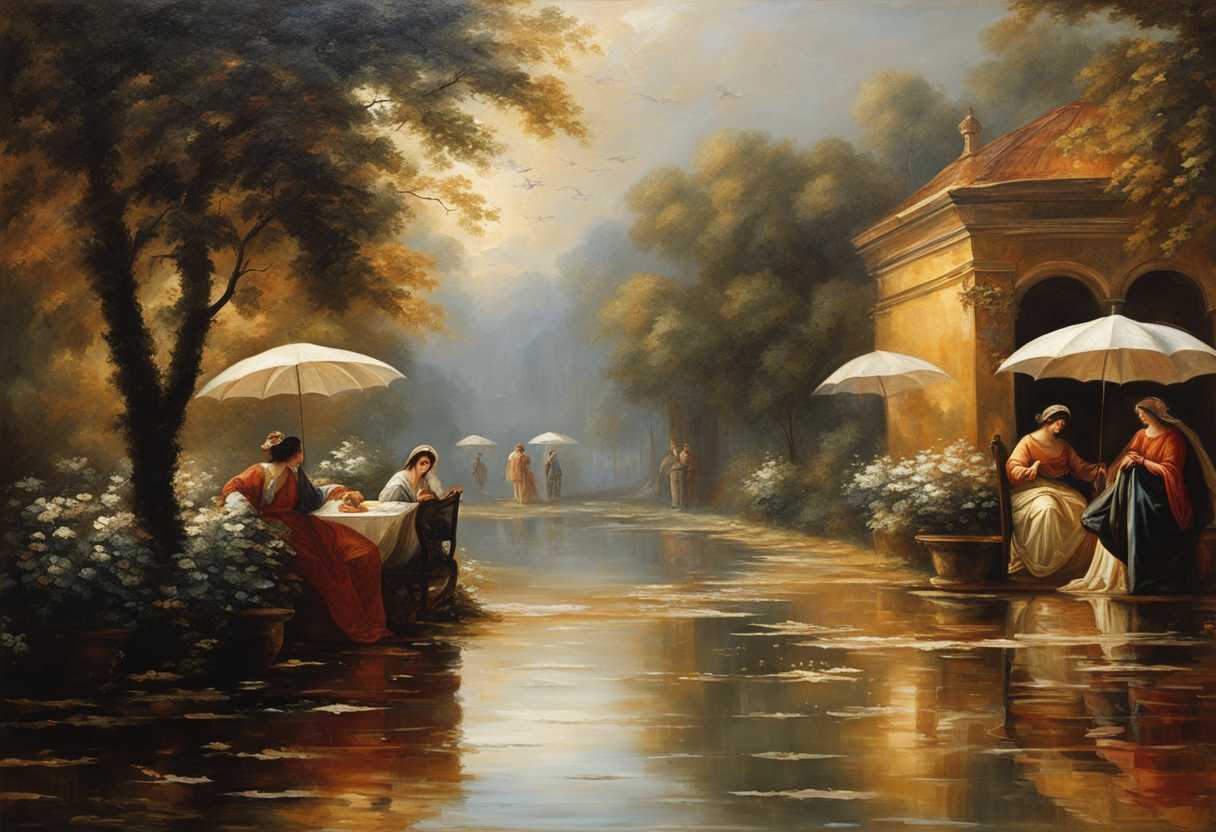 A-tranquil-scene-of-glistening-leaves-and-blooming-umbrellas-under-gentle-rain-showers_ltlr