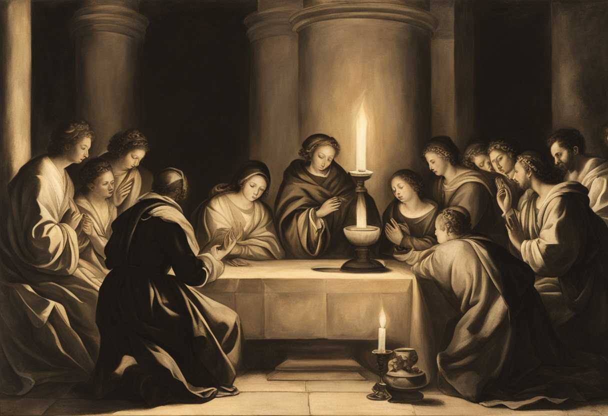 A-group-of-people-praying-in-candlelight-surrounded-by-warm-golden-hues-exuding-peace-and-reverenc_tcnv