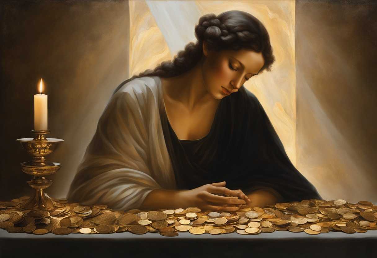 A-serene-figure-prays-soft-light-illuminating-scattered-coins-embodying-hope-and-faith_jyor