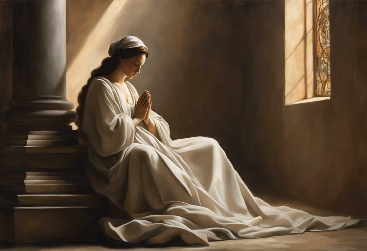 A-serene-figure-in-prayer-enveloped-by-soft-light-and-earthy-tones-embodies-devotion_cbks