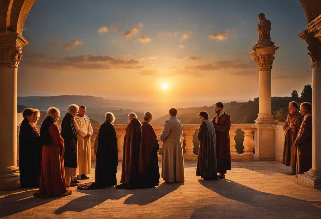 group-of-people-praying-soft-light-setting-sun-warm-glow-unity-support-solemn-expressions-emp