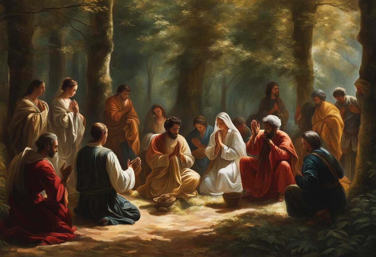 A-diverse-group-prays-under-sunlight-in-a-serene-forest-united-in-faith-and-reverence_yeqm