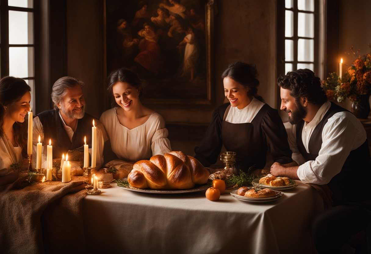 Warm-candlelight-freshly-baked-challah-family-gathered-joyful-laughter-fragrant-herbs-serene-at_zfqp