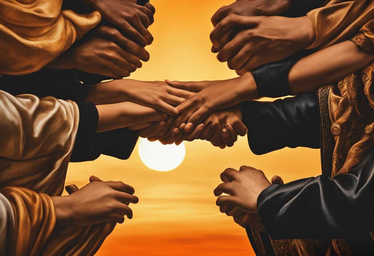 People-in-a-circle-heads-bowed-hands-clasped-under-a-warm-sunset-showing-unity-and-faith_jqno