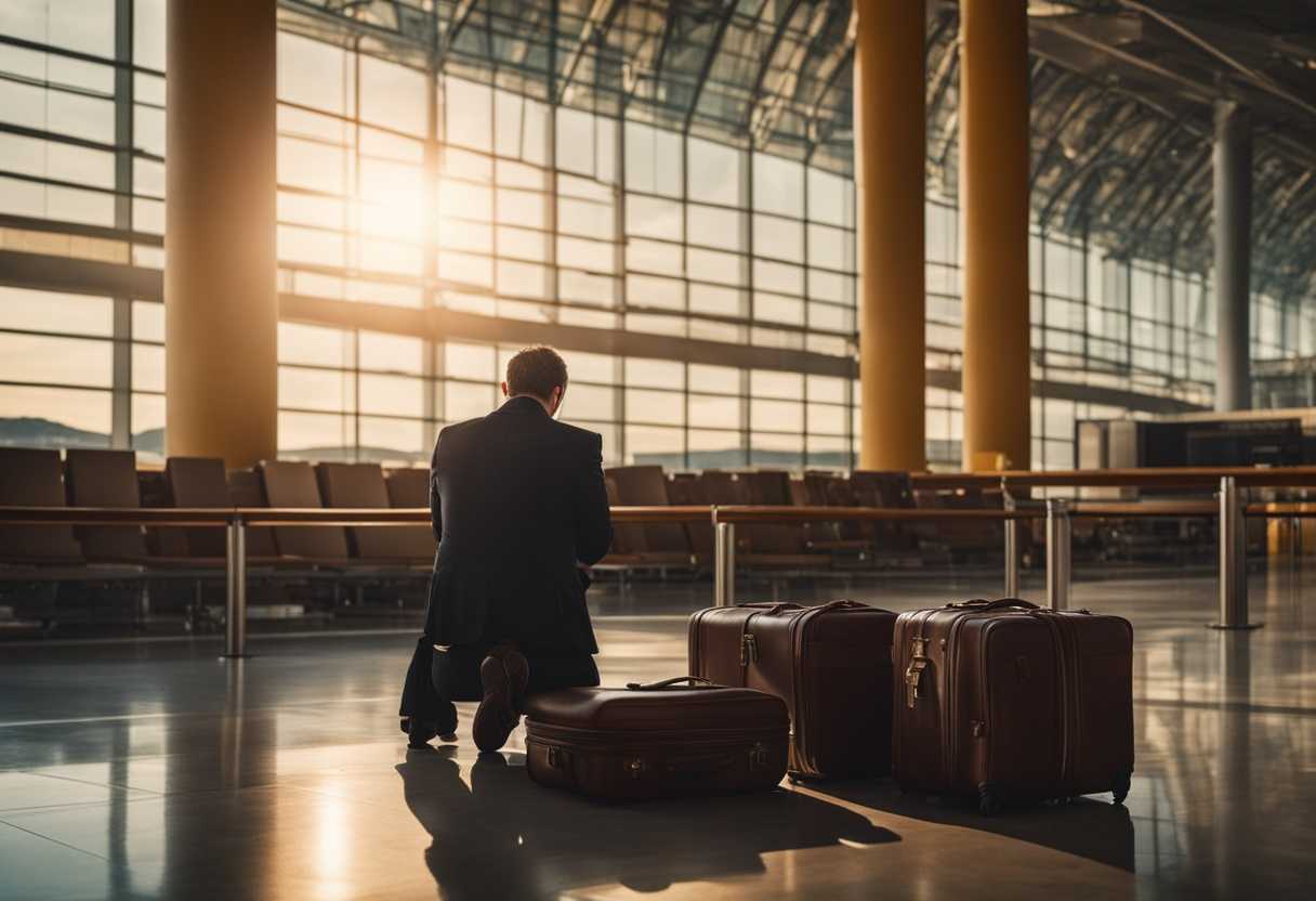 Traveler-praying-at-an-airport-surrounded-by-luggage-serene-expression-soft-lighting-hopeful-atm_fpei