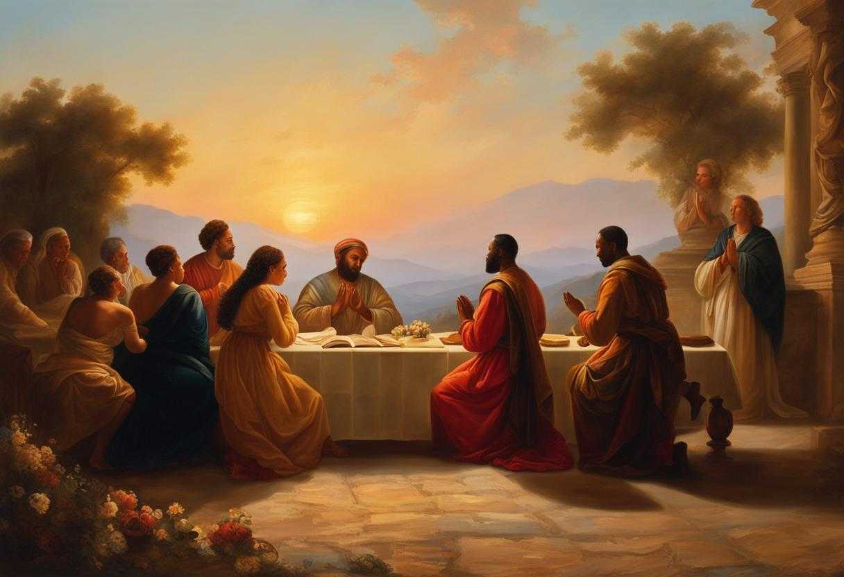 A-diverse-group-prays-together-at-sunset-bathed-in-warm-light-united-in-faith_qllj