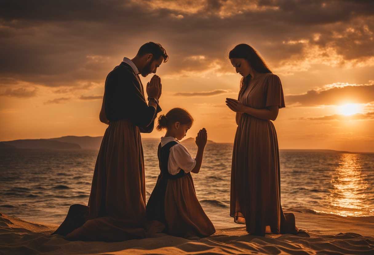Family-prays-together-at-sunset-hands-clasped-heads-bowed-feeling-gratitude-love-and-unity_iwzm