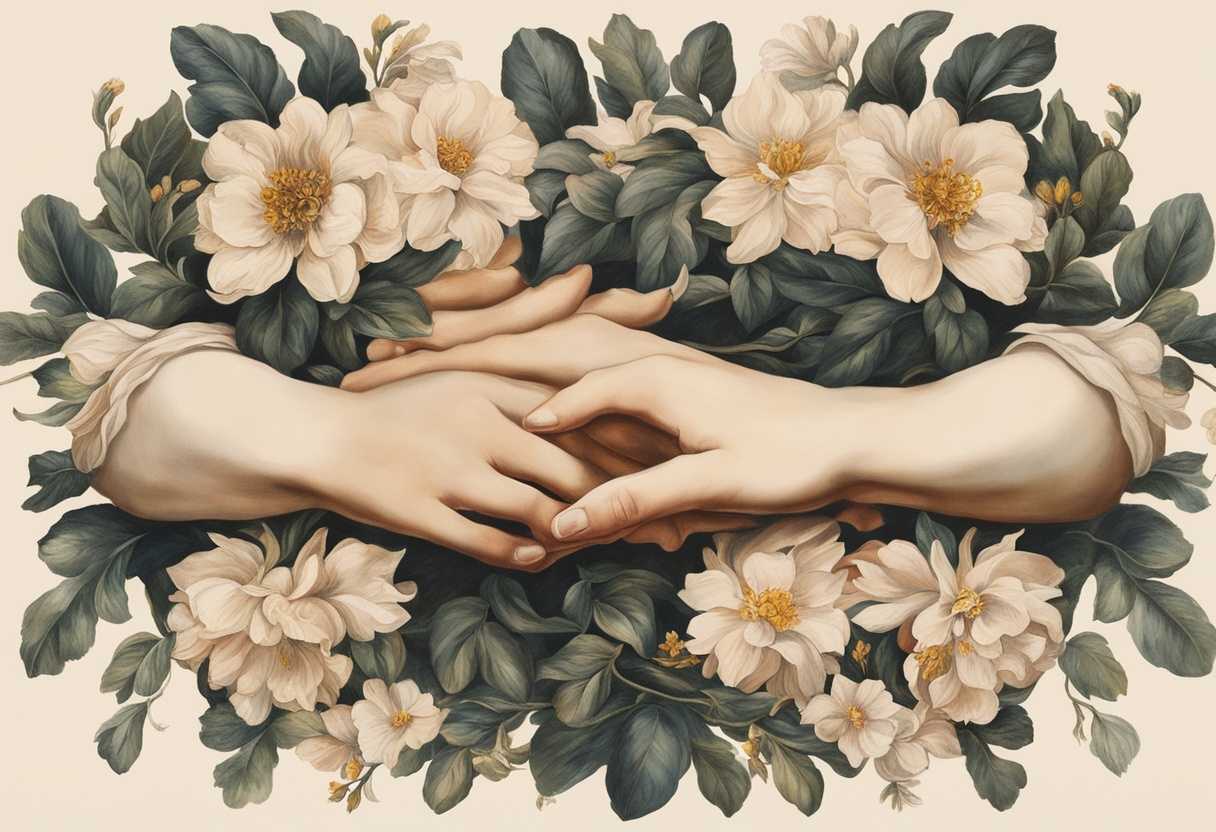 Two-hands-intertwined-symbolizing-loyalty-surrounded-by-blooming-flowers-warm-sunlight-serene-at_abvv