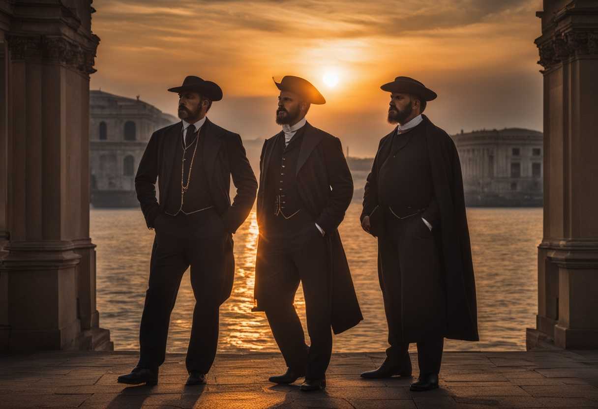 Fathers-in-work-attire-stand-united-at-sunset-showing-determination-strength-and-reverence_ivik
