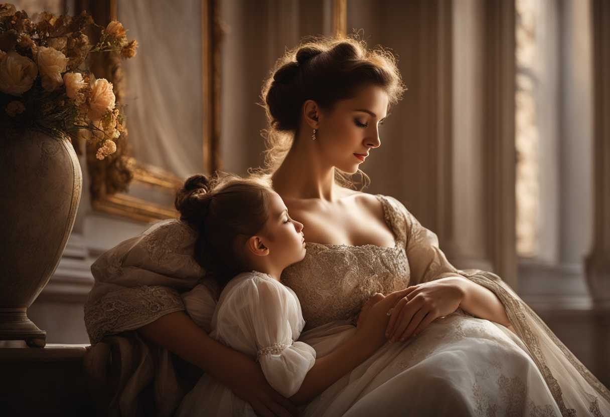 Mother-and-daughter-sharing-a-quiet-moment-at-dawn-soft-light-gentle-embrace-serene-atmosphere_pqet
