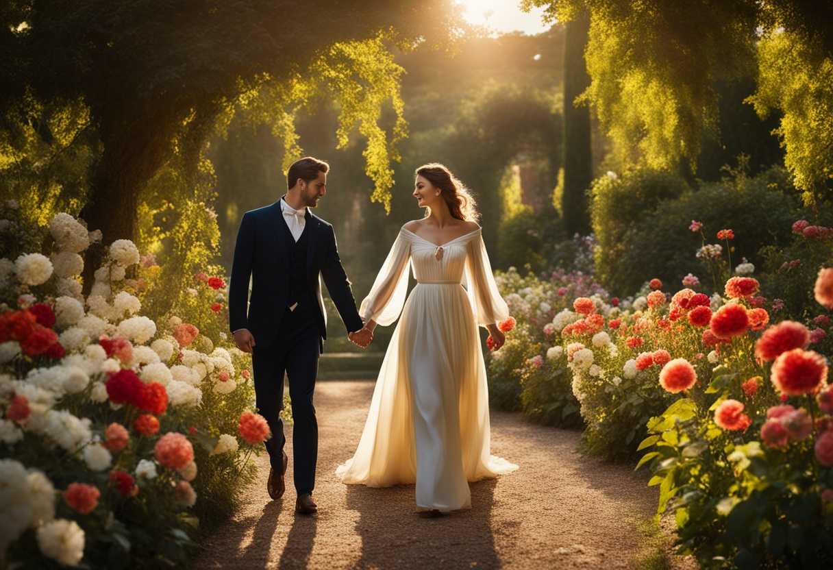 Couple-holding-hands-in-a-sunlit-garden-surrounded-by-blooming-flowers-radiating-joy-and-peace_mqfi