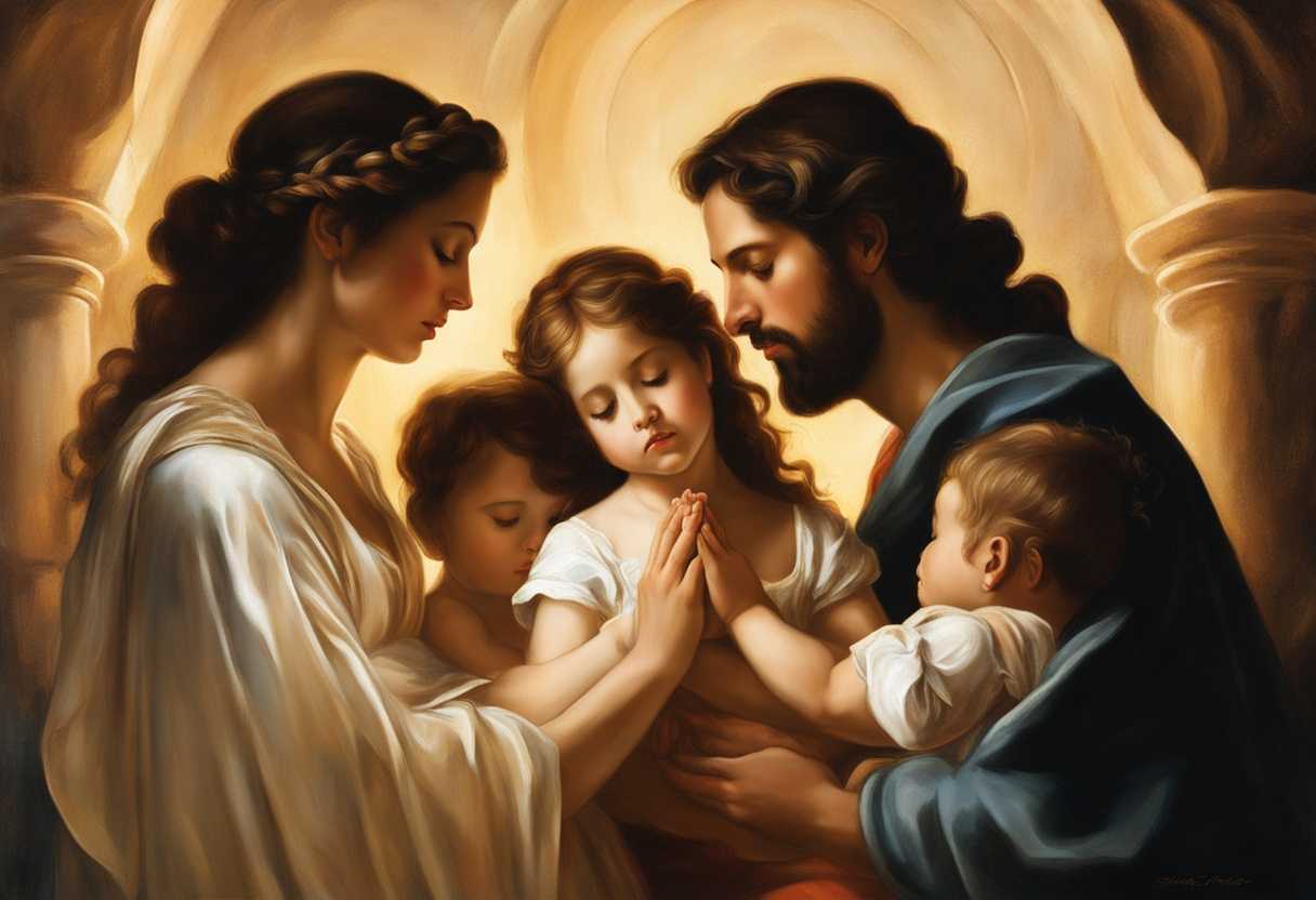 Family-of-four-in-prayer-bathed-in-warm-light-exuding-love-and-togetherness_atfv