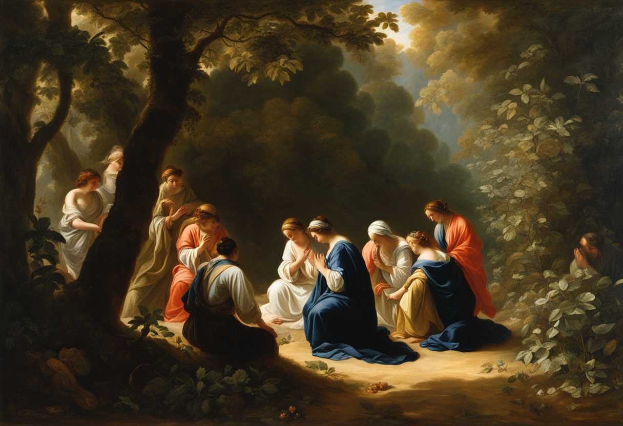A-serene-gathering-in-nature-individuals-praying-sunlight-filtering-through-leaves-evoking-tranqu_iper