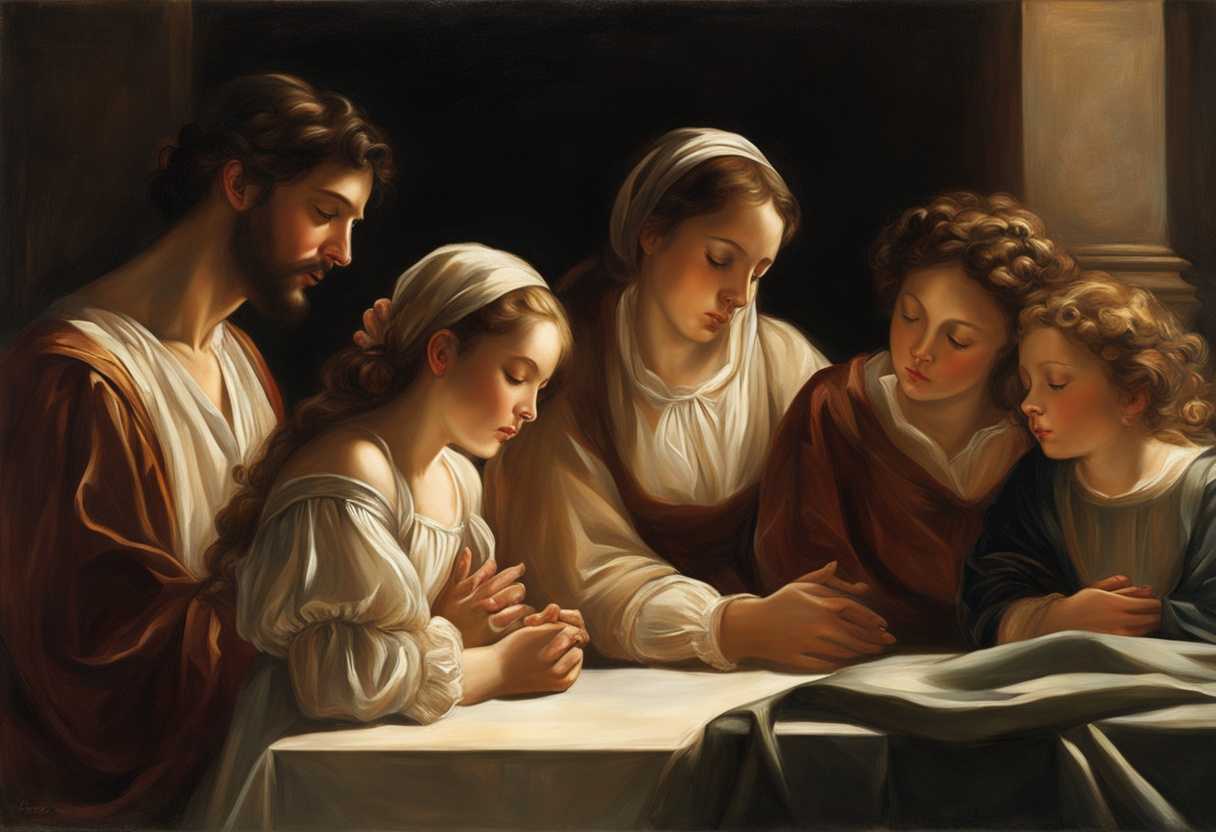 A-family-of-five-heads-bowed-in-prayer-bathed-in-warm-light_hwqd