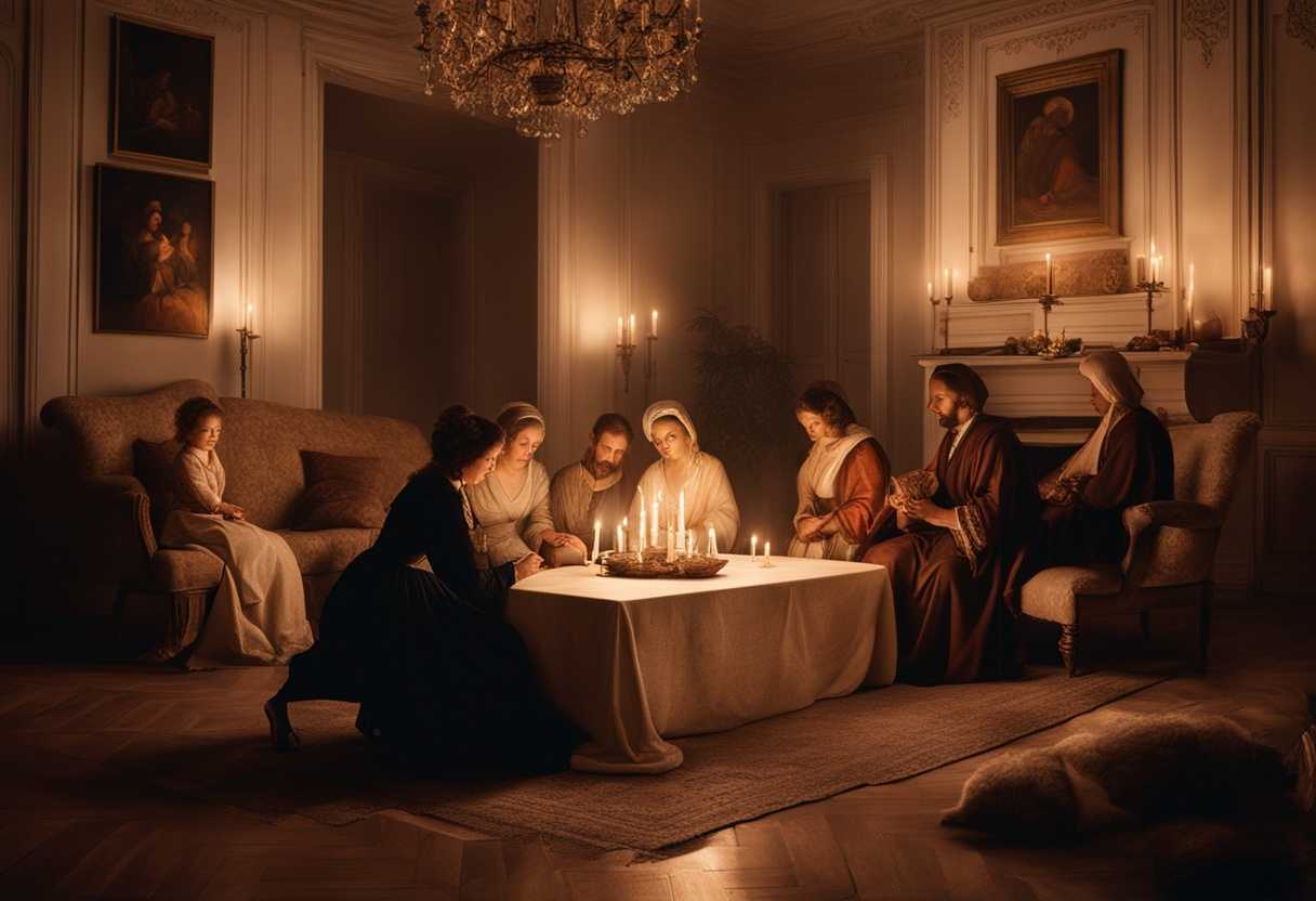 Family-in-a-cozy-living-room-praying-together-illuminated-by-flickering-candlelight_tbgq