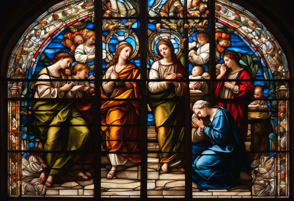 Diverse-individuals-in-prayer-illuminated-by-stained-glass-embodying-unity-and-serene-reverence_lorm