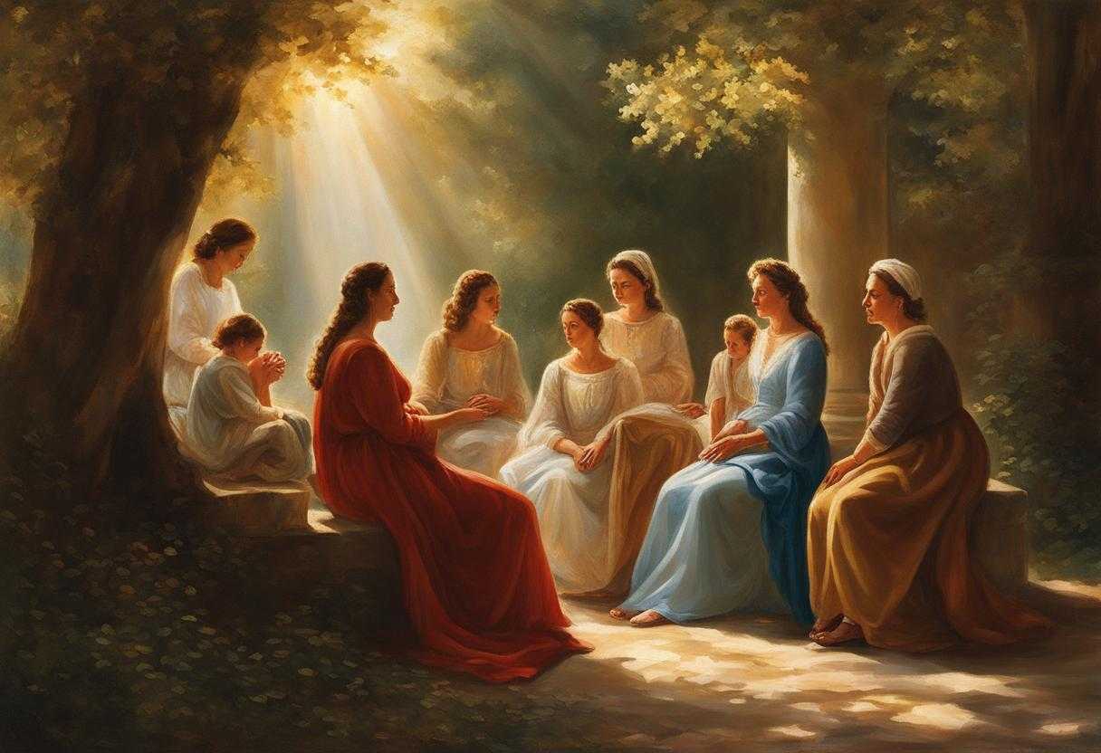 family-and-friends-gather-for-a-prayer-warm-sunlight-filters-through-the-trees-serene-atmosphere-