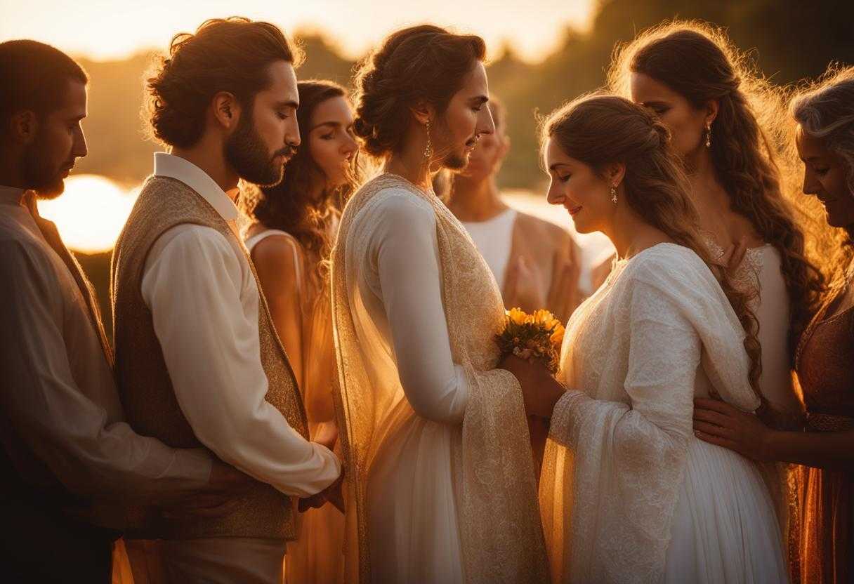 family-and-friends-standing-in-a-circle-heads-bowed-in-prayer-warm-glow-of-setting-sun-illuminatin